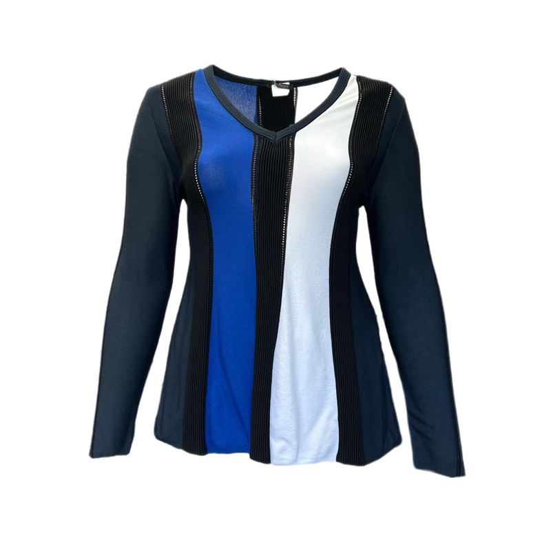 MARINA RINALDI Women’s Black/White/Blue Alburno Sweater Medium $525 NWT Medium Black/White/Blue