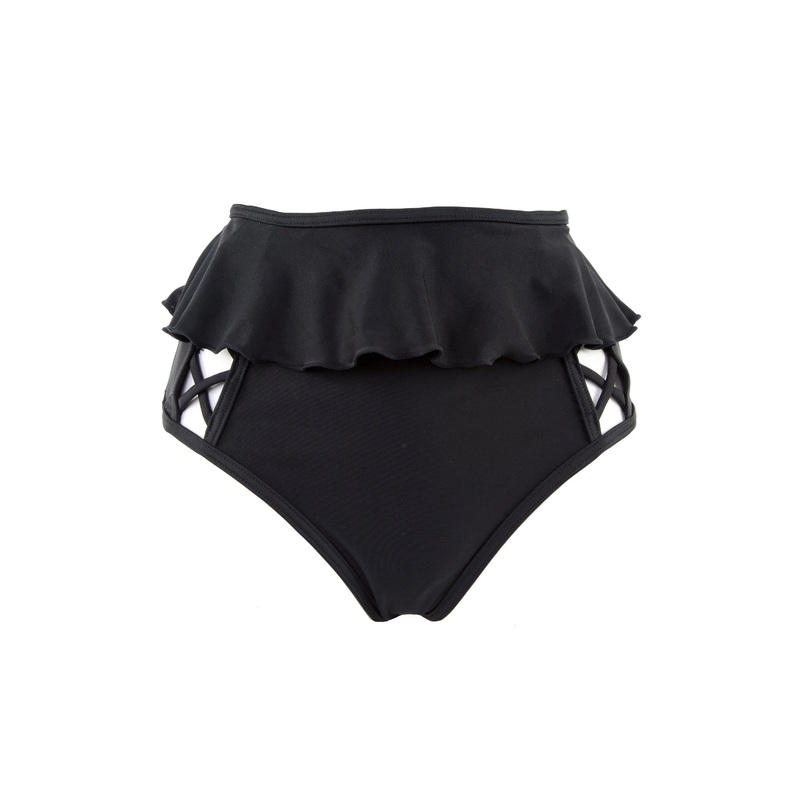 PEEK & BEAU Women’s Black Lattice High Waist Bikini Brief NWT Large Black