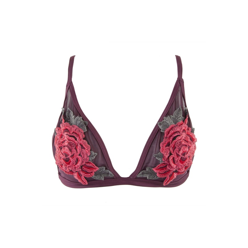 PEEK & BEAU Women’s Red Rose Applique Triangle Bikini Top NWT Small Wine