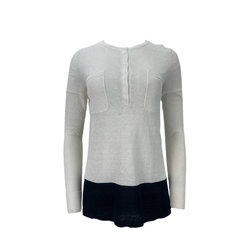9/15 Women’s White Navy Pockets Sweater #148K NWT Large White