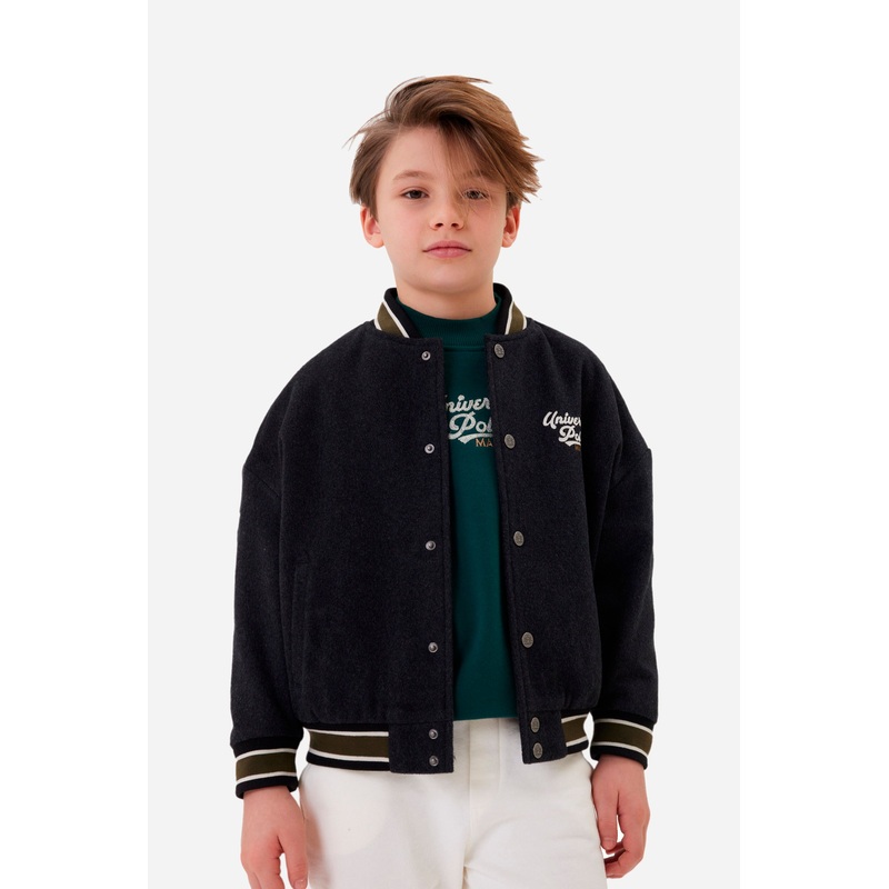 Jungen-Bomberjacke im College-Stil Dark Heather Grey 8