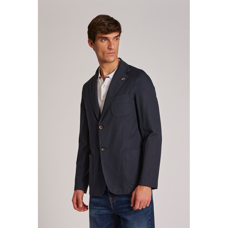 Herrenjacke aus Baumwoll-Leinen-Mix, Blazer-Modell im Regular Fit Navy 48