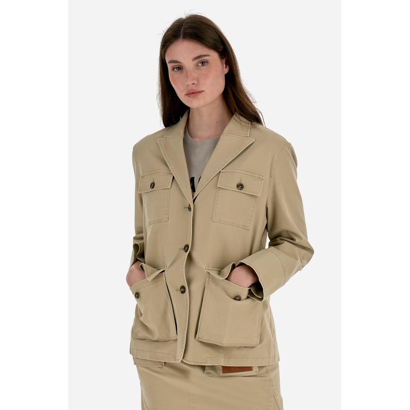 Damenjacke aus Stretch-Twill mit groen Taschen – Bice Travertine 40