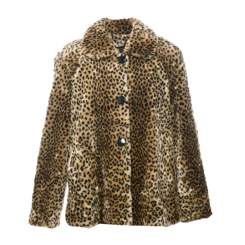 Leopard Print Faux Fur Coat – L