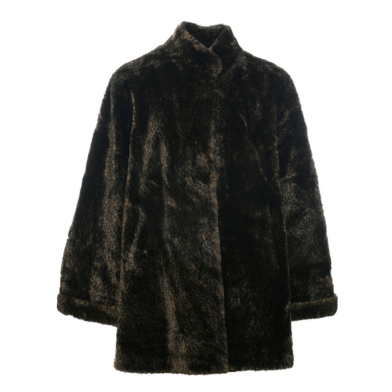 Leopard Print Faux Fur Coat – M