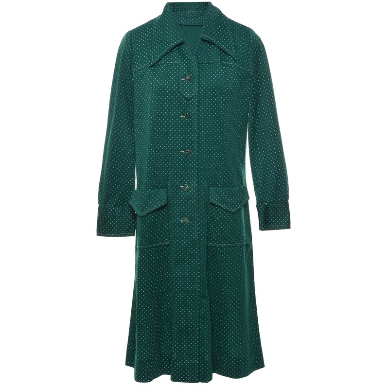 1970s Dark Green Shirt Dress – L