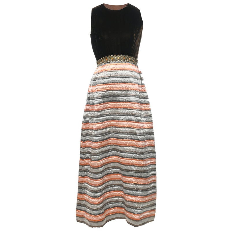 1970s Metallic Pattern Maxi Dress – S