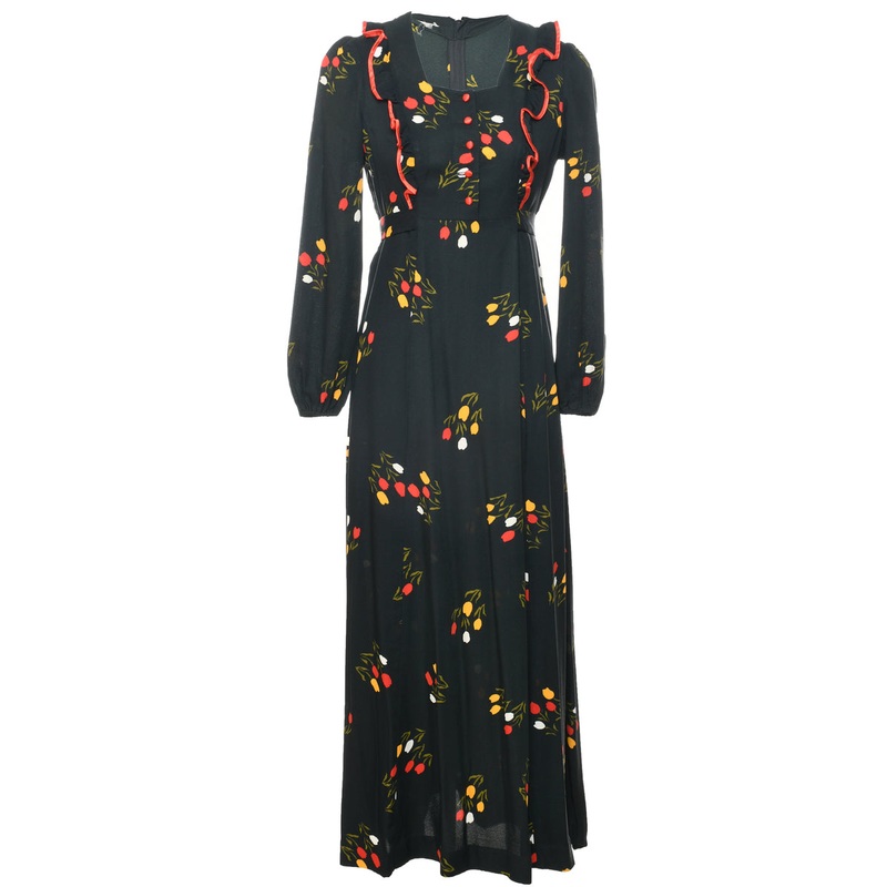 1970s Floral Print Maxi Dress – S