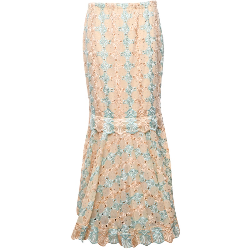 Aqua Blue & Peach Lace Maxi Skirt – S