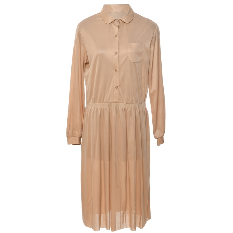 1970s Light Brown Shirt Dress – L