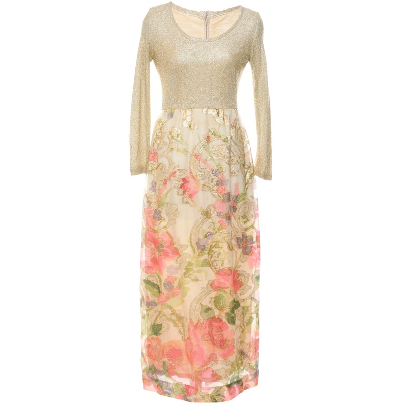 1970s Lurex Thread Pattern Maxi Dress – S
