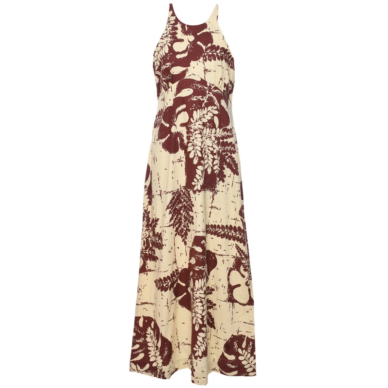 1970s Leafy Print Maxi Dress – S