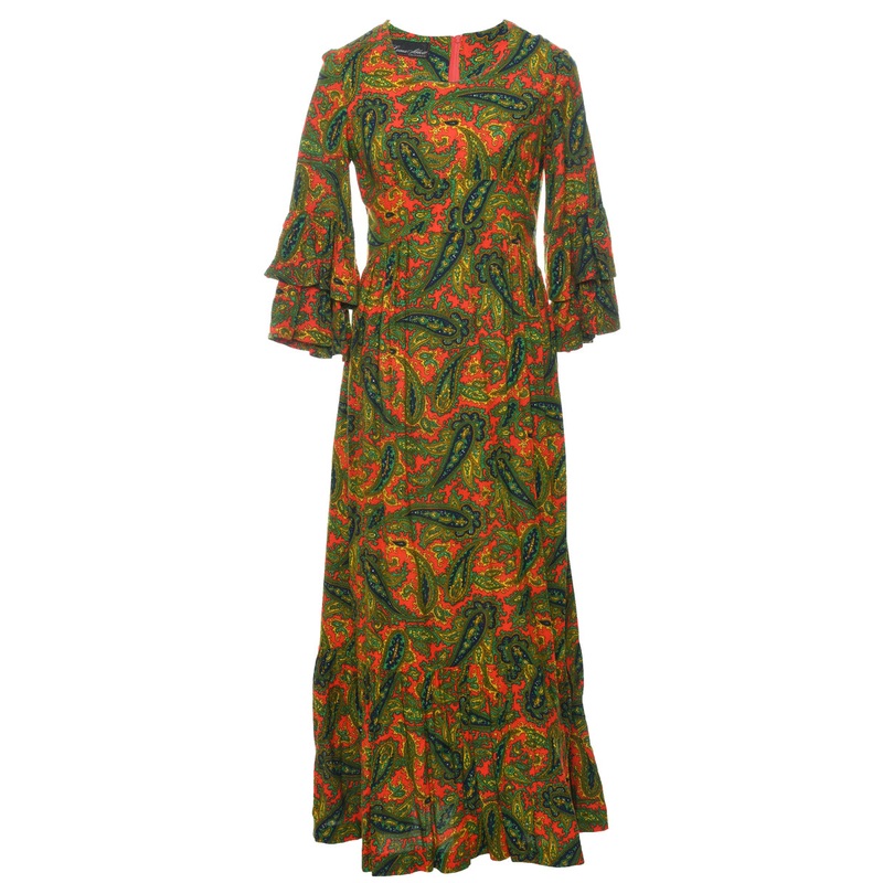 1970s Paisley Print Maxi Dress – S