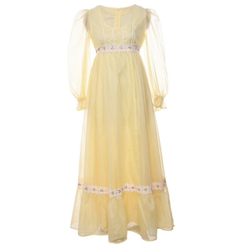 1970s Pale Yellow Maxi Dress – S