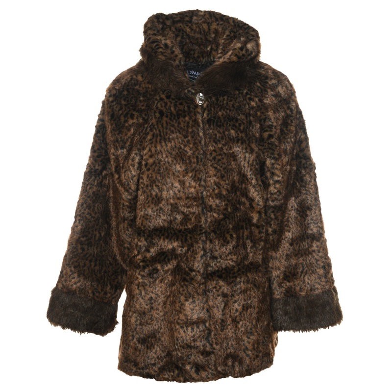 Leopard Pattern Black & Dark Brown 1990s Faux Fur Coat – L