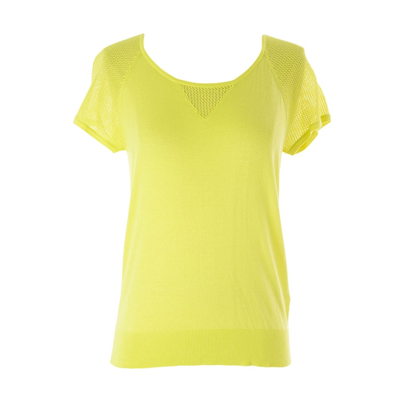 August Silk Women’s Kinetic Lime Mesh Inset Short Sleeve Sweater NWT $48 Small Kinetic Lime
