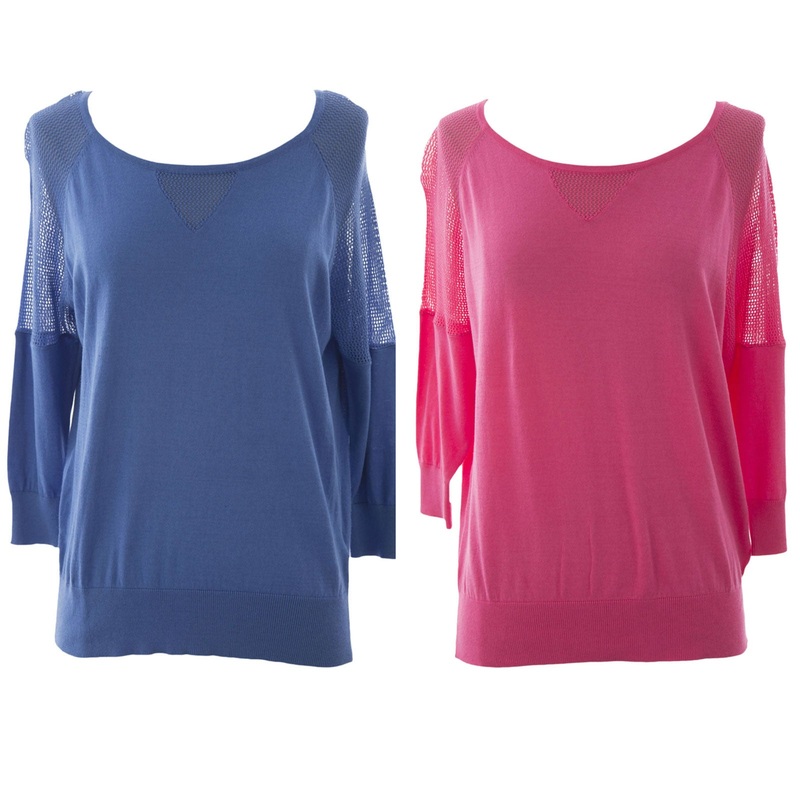 August Silk Women’s Petite Mesh Inset 3/4 Sleeve Sweater NWT $58 Petite Small Bailar Blue