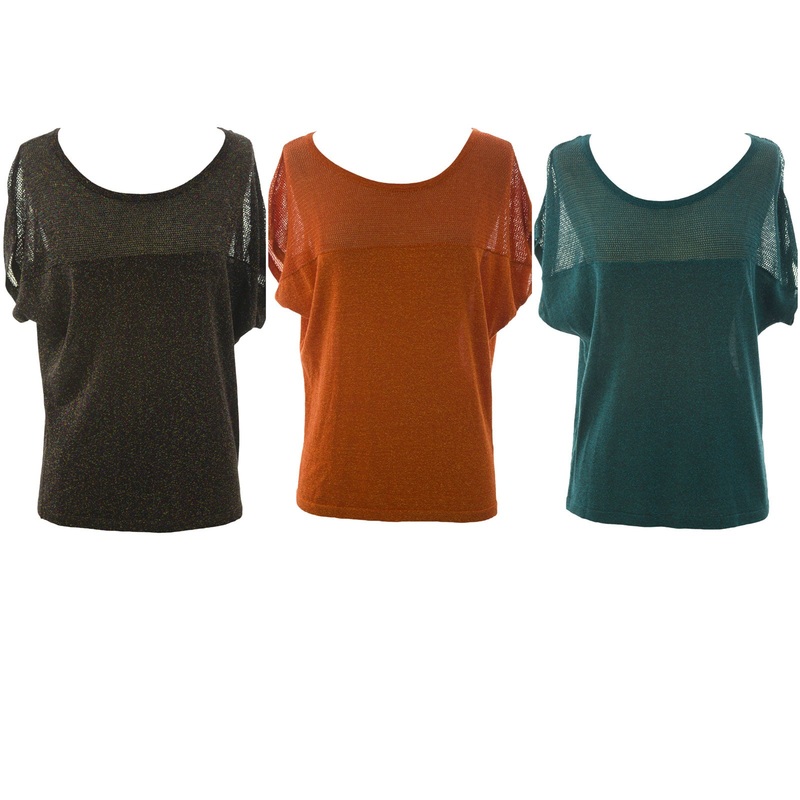 August Silk Women’s Metallic Mesh Inset Short Sleeve Sweater NWT $58 Small Black Shimmer