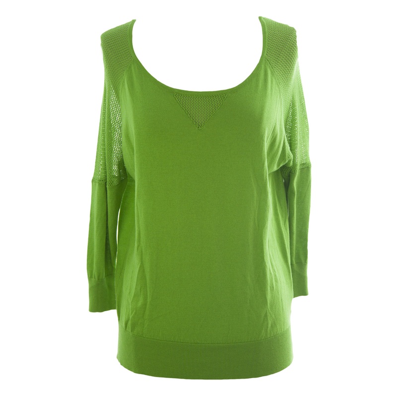 August Silk Women’s Palm Leaf Mesh Inset 3/4 Sleeve Sweater NWT $58 Small Palm Leaf
